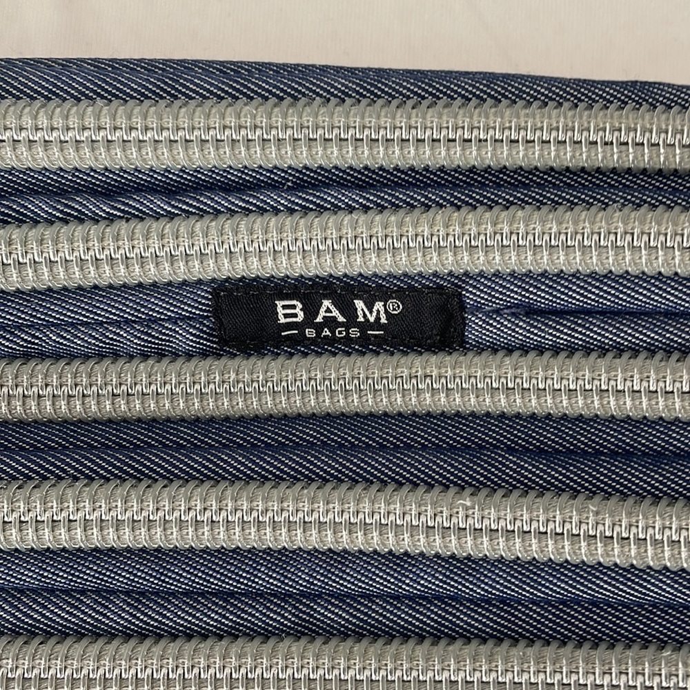 BAM denim colored bag.